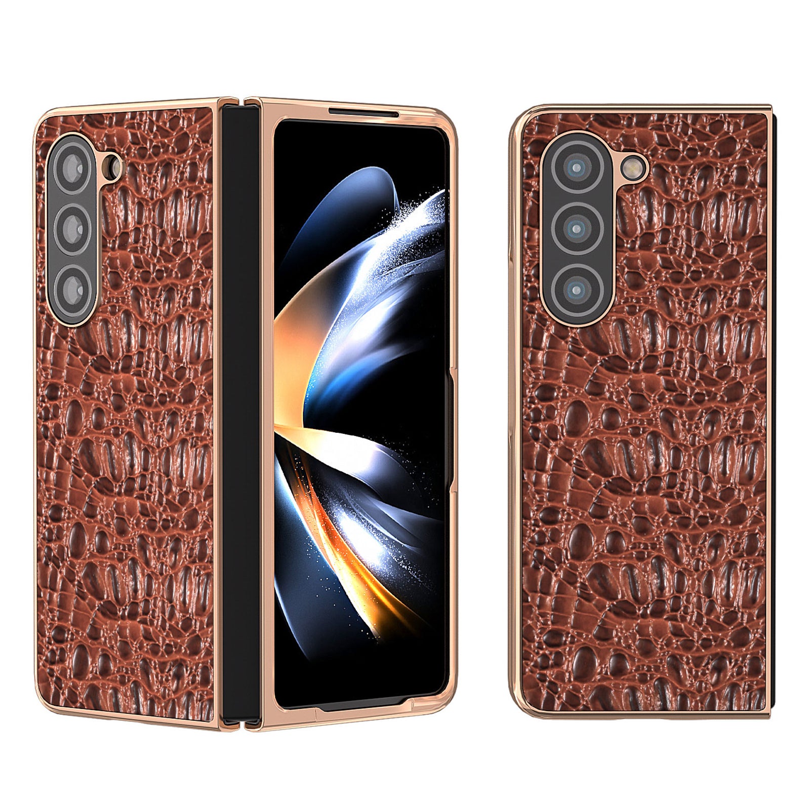 For Samsung Galaxy Z Fold5 5G Phone Case Genuine Cow Leather PC Canopy Texture Electroplating Cover For Samsung Galaxy Z Fold5 5G Phone Case Genuine Cow Leather PC Canopy Texture Electroplating Cover